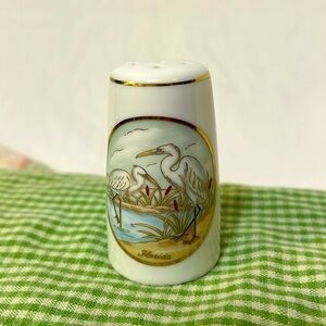 White Egret Birds Salt Shaker Florida Lefton Made in Japan Cattails on Pond